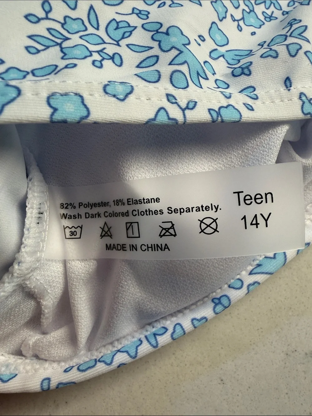 Girls size 14y Two-Piece Floral Bikini - Light Blue & White